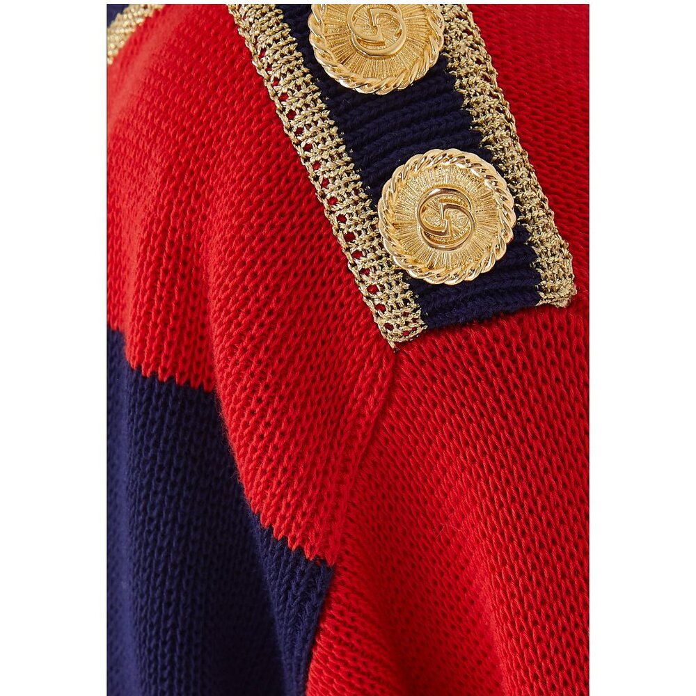 GUCCI SWEATER STRIPED COTTON RED & BLUE JUMPER w LOGO BUTTONS - Picture 11 of 15